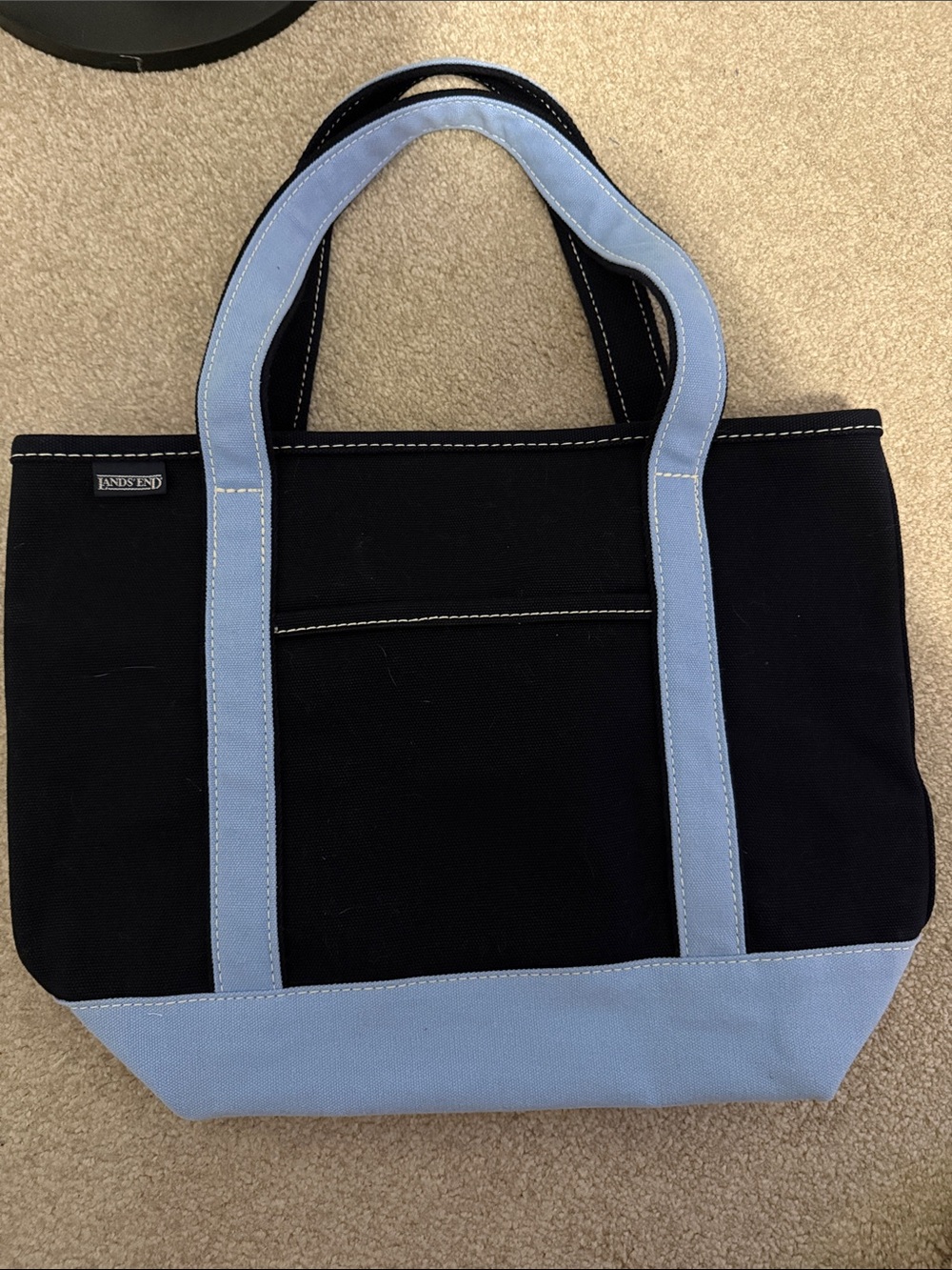 Lands' End Navy and Light Blue Canvas Tote